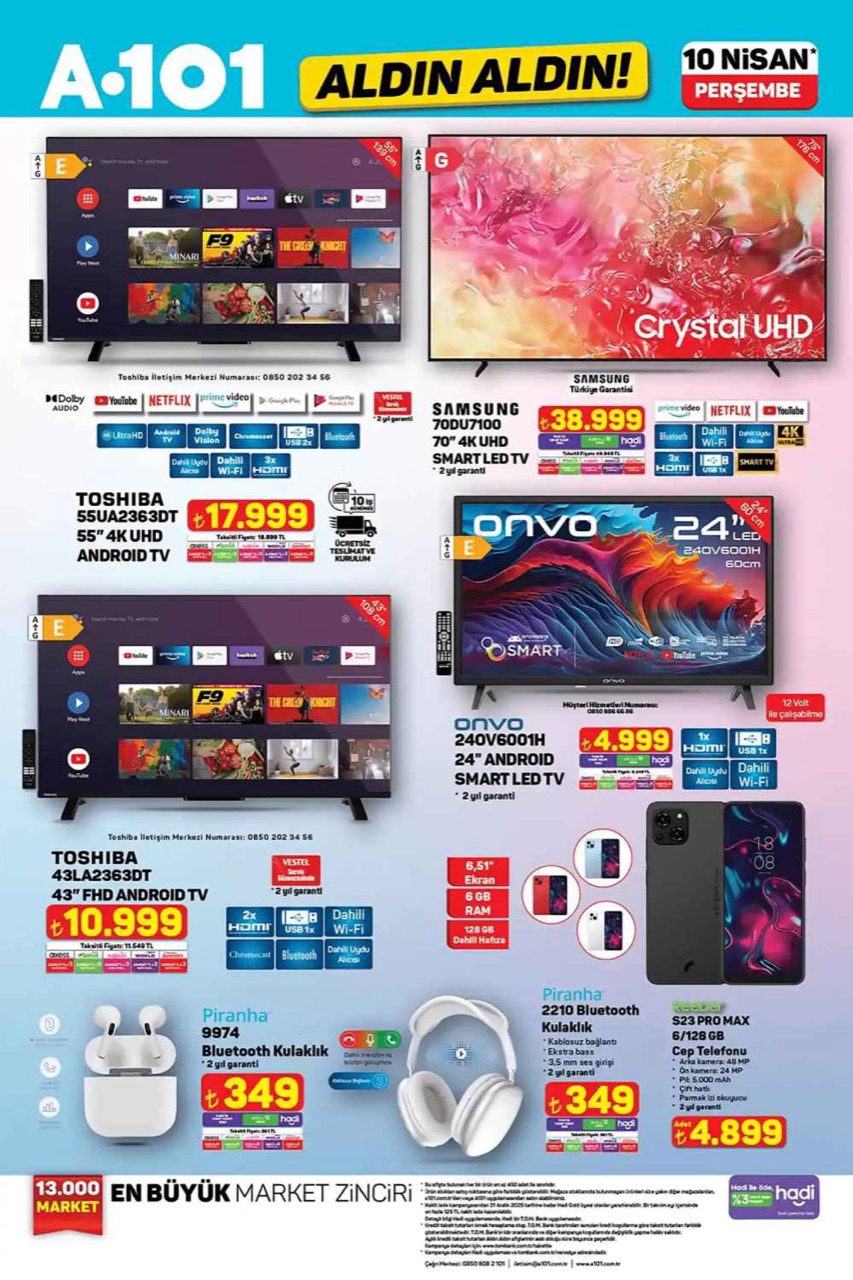 A101 10 Nisan 2025 aktüel kataloğu Televizyon, motosiklet, valiz, ütü, ısıtıcı dev indirime giriyor