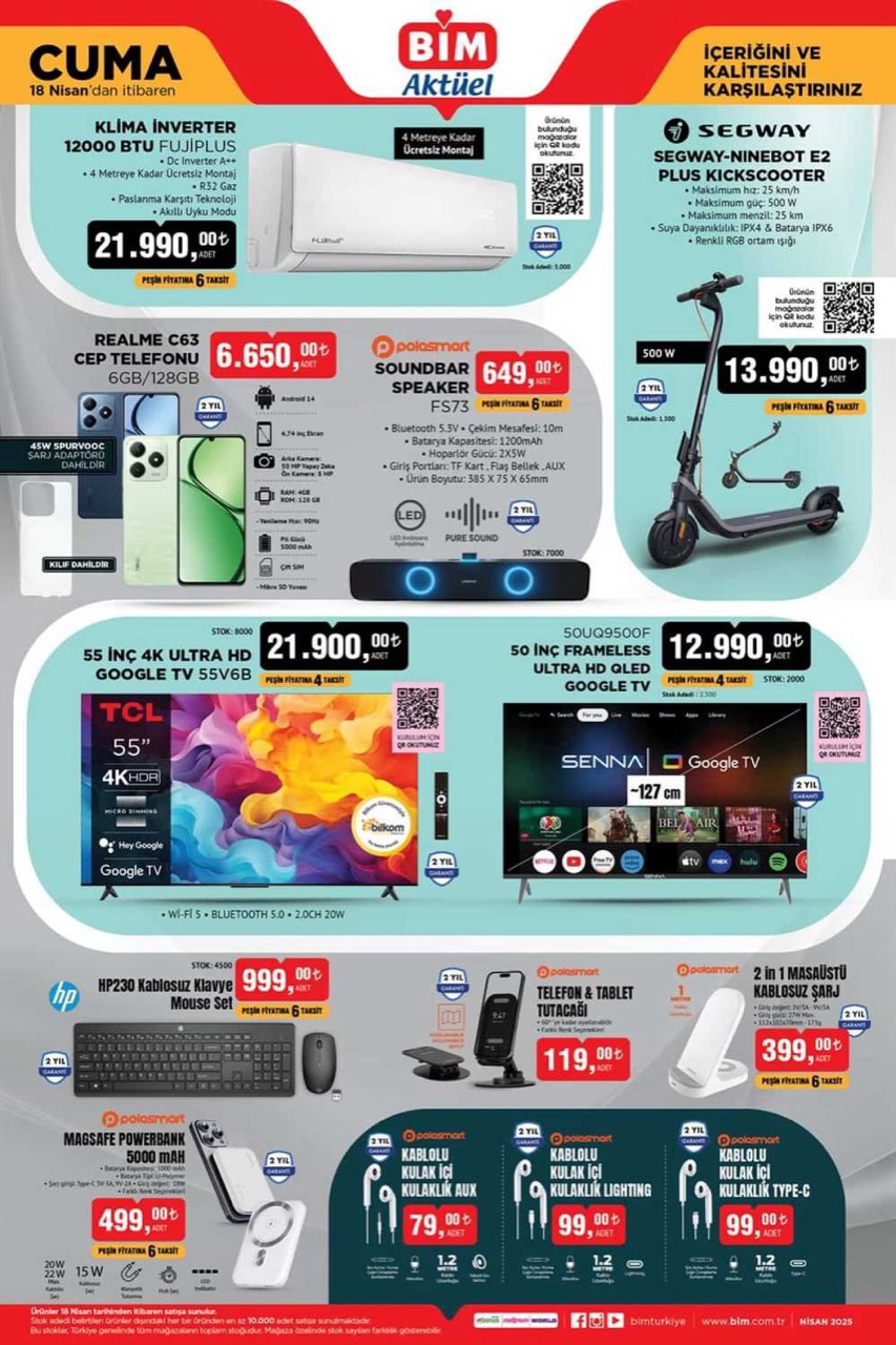 BİM 18 Nisan 2025 aktüel : Televizyon, cep telefonu ve küçük ev aletleri geliyor