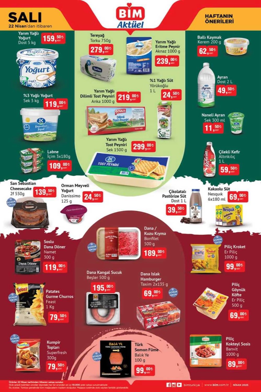 Bim 22 Nisan 2025 aktüel ürünler Tereyağı, yoğurt, zeytin, pastalarda büyük indirim
