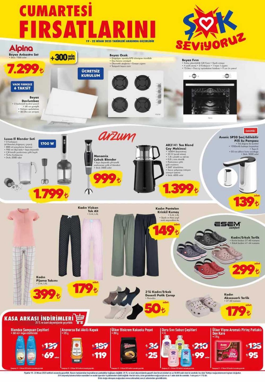Şok 19 Nisan 2025 indirimli aktüel ürünler Blender, ankastre, süpürge, çay makinesi geliyor